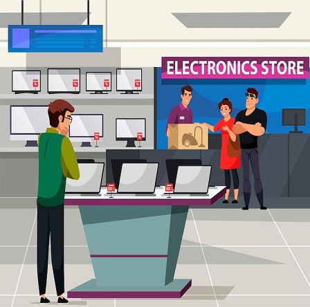 Photo of a modern office desk with various office supplies including printers, toner cartridges, and USB drives.